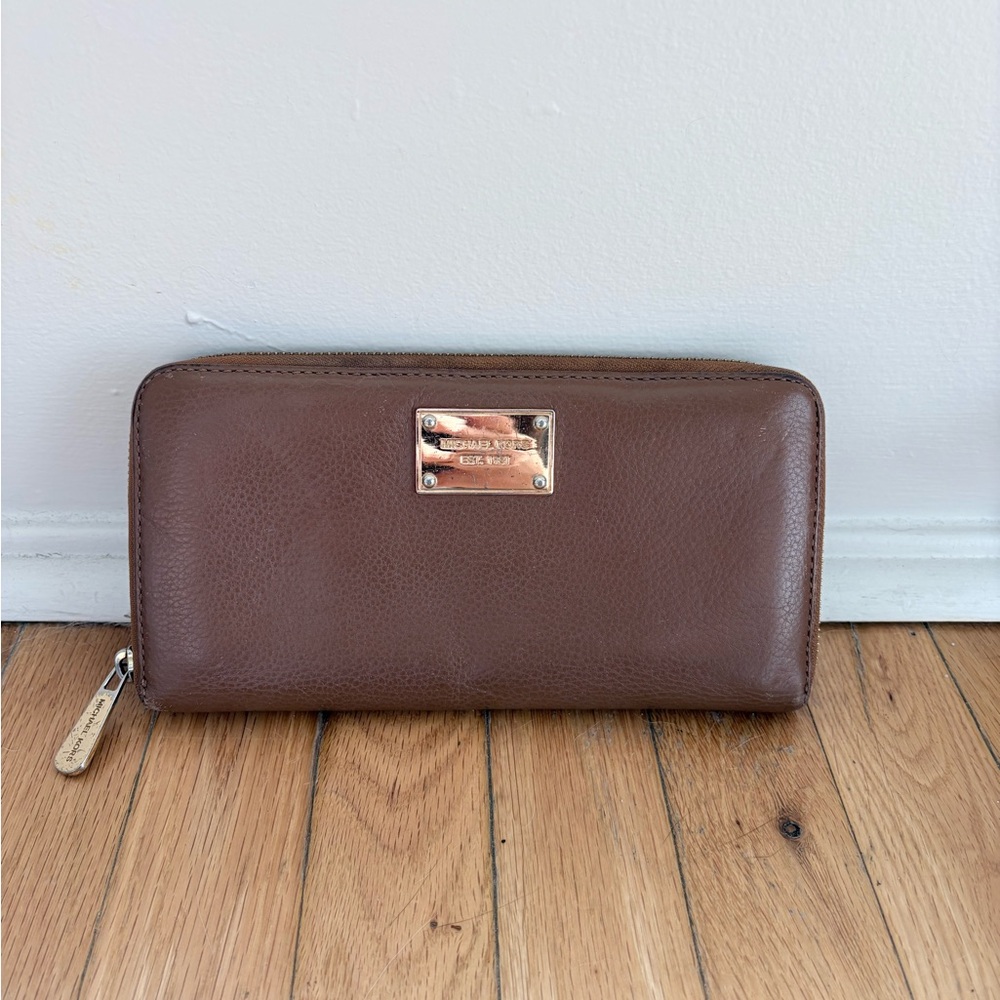 Michael Kors Brown Leather Wallet with Gold Accents